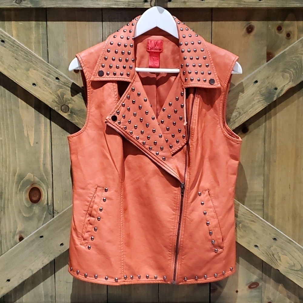 V CRISTINA ORANGE VEST WITH STUDS SIZE LARGE MOTO